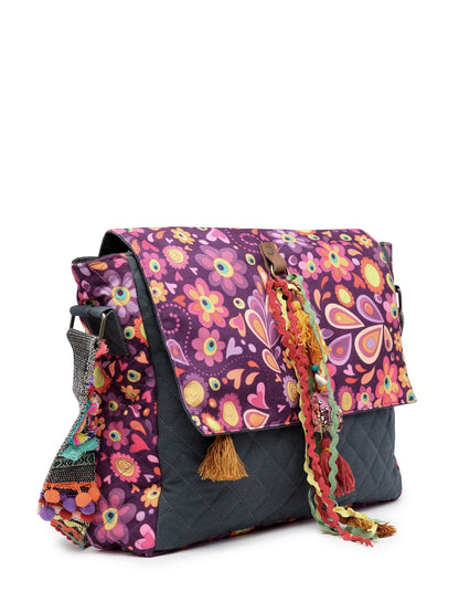 Cotton Canvas Tassel Embellished Printed Cross Body Messenger Sling Bag for Women | Travel Office Business Shoulder Bag for Women | Crossbody Purse With Adjustable Strap