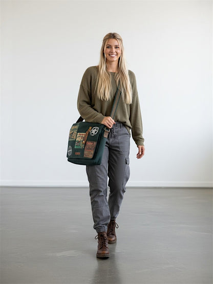 Distressed Cotton Canvas Messenger Bag for Men and Women | Printed Crossbody Sling Bag With Laptop Compartment (Upto 15.6 Inch), Broad Adjustable Straps