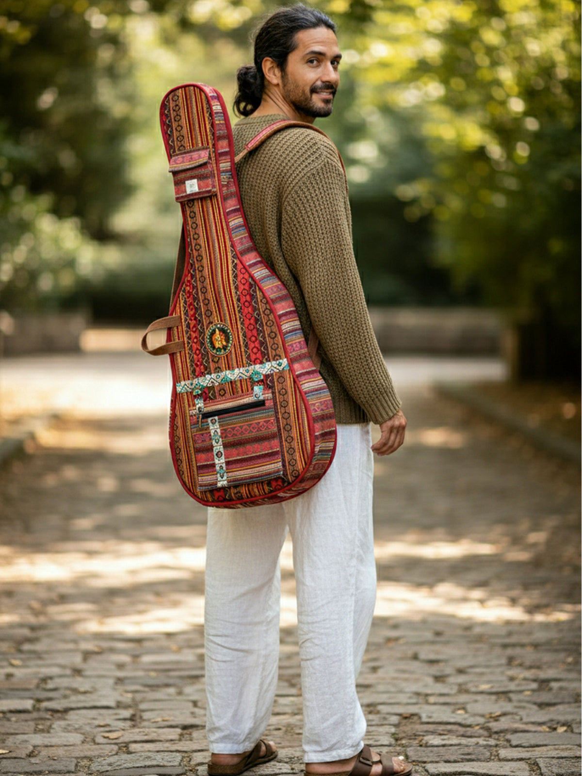 Ethnic Handloom Fabric Acoustic Guitar Bag Cover for Men and Women | Modern Guitar Case | Inner Lining | Adjustable Straps | Padded Protection | Zip Pockets |