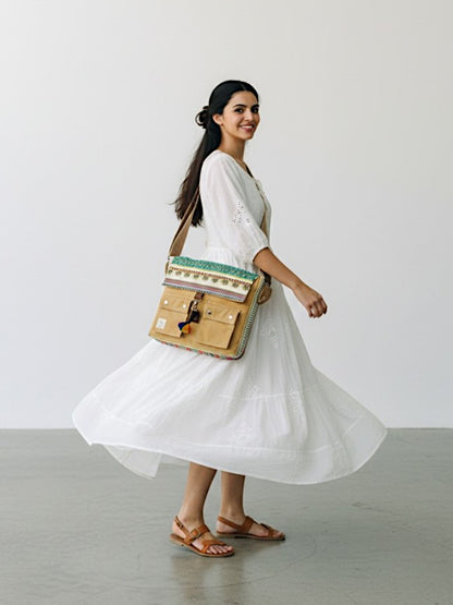 Messenger Bags for Women | Teal Laptop Messenger Bag made with Canvas | Fits up to 15.6 Inches Laptop/MacBook | Ladies Crossbody Sling Bag Comes with 2 External Pockets