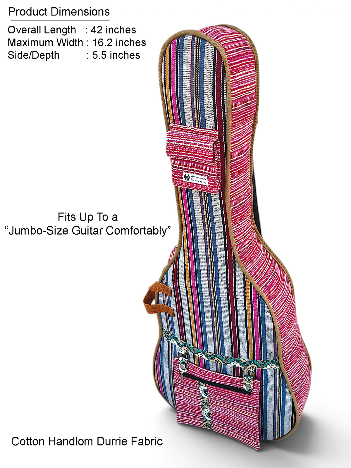Ethnic Handloom Fabric Acoustic Guitar Bag Cover for Men and Women | Modern Guitar Case | Inner Lining | Adjustable Straps | Padded Protection | Zip Pockets |