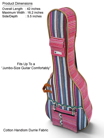 Ethnic Handloom Fabric Acoustic Guitar Bag Cover for Men and Women | Modern Guitar Case | Inner Lining | Adjustable Straps | Padded Protection | Zip Pockets |