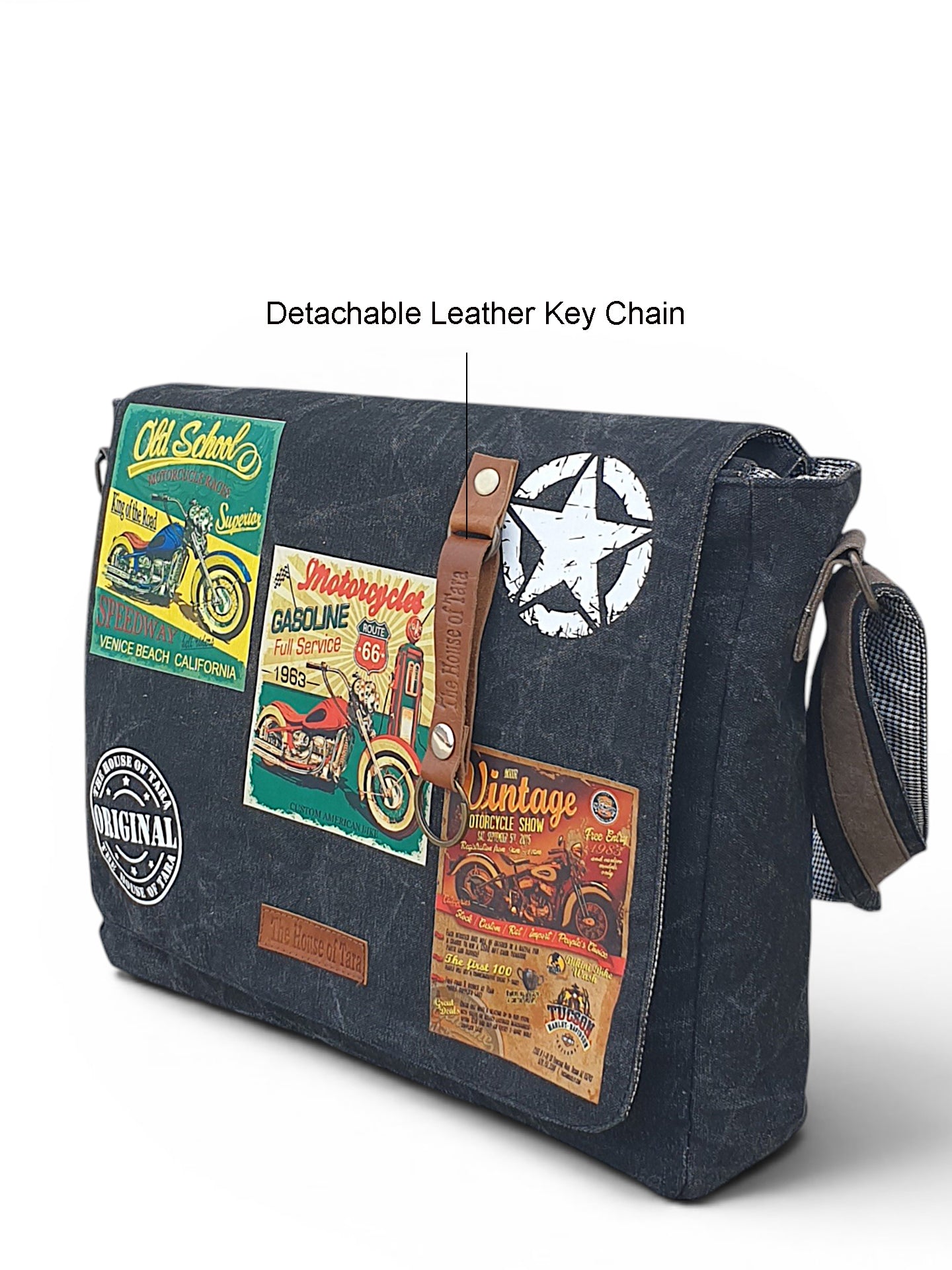 Distressed Cotton Canvas Messenger Bag for Men and Women | Printed Crossbody Sling Bag With Laptop Compartment (Upto 15.6 Inch), Broad Adjustable Straps