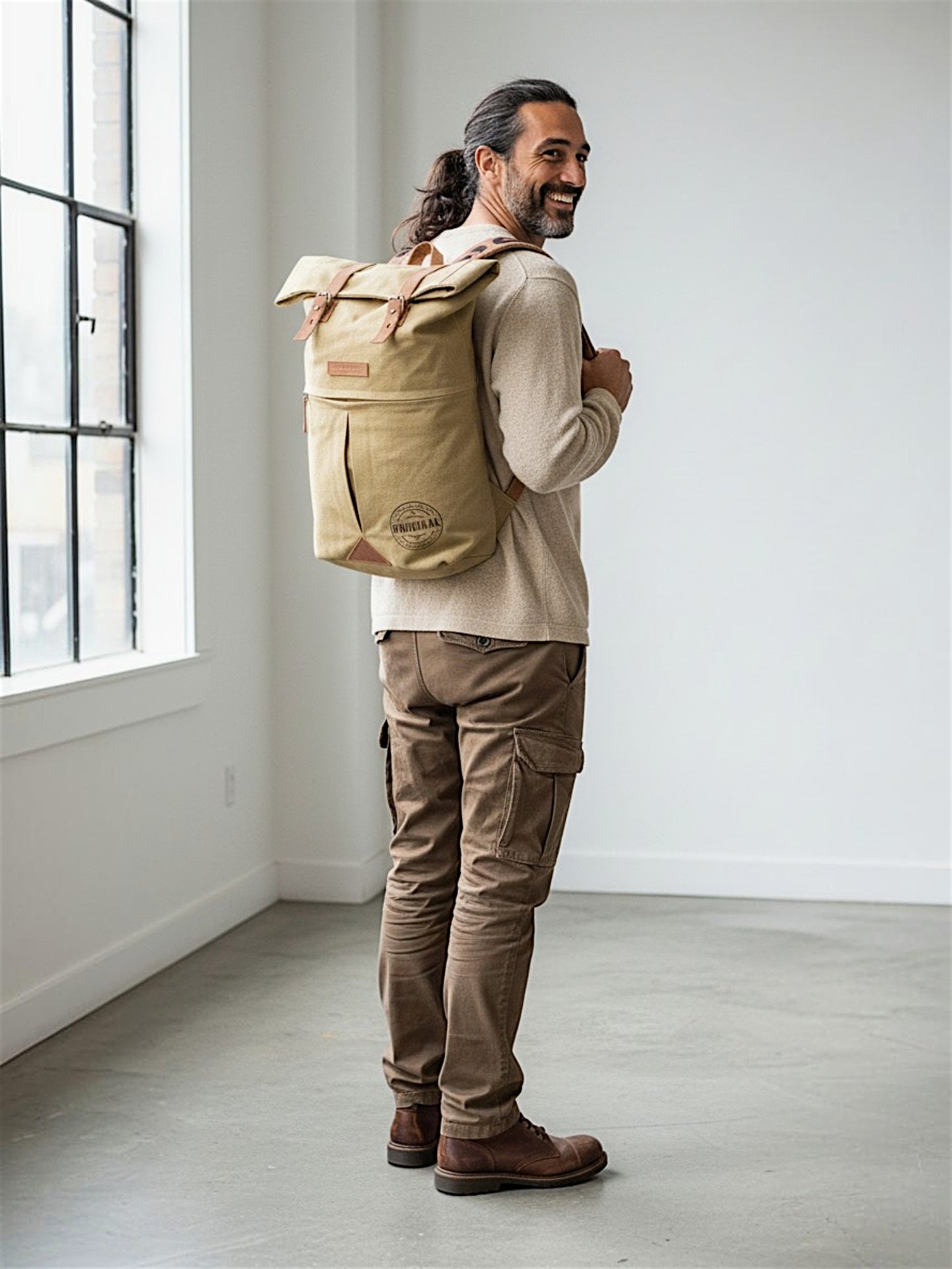 Canvas Backpack for Men and Women 21 Litres |  Cotton Bag with Top Roll Down Design & Leather strap Closure | Casual Backpacks Suitable for College, Travel & Hiking