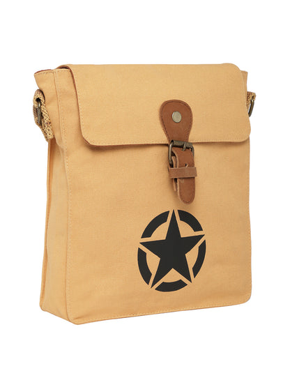 Canvas Side Sling Bag For Men & Women | Compact Messenger bag with Leather Strap on flap closure, Adjustable Shoulder Strap & Snap buttons | Casual bag for Office & Travel