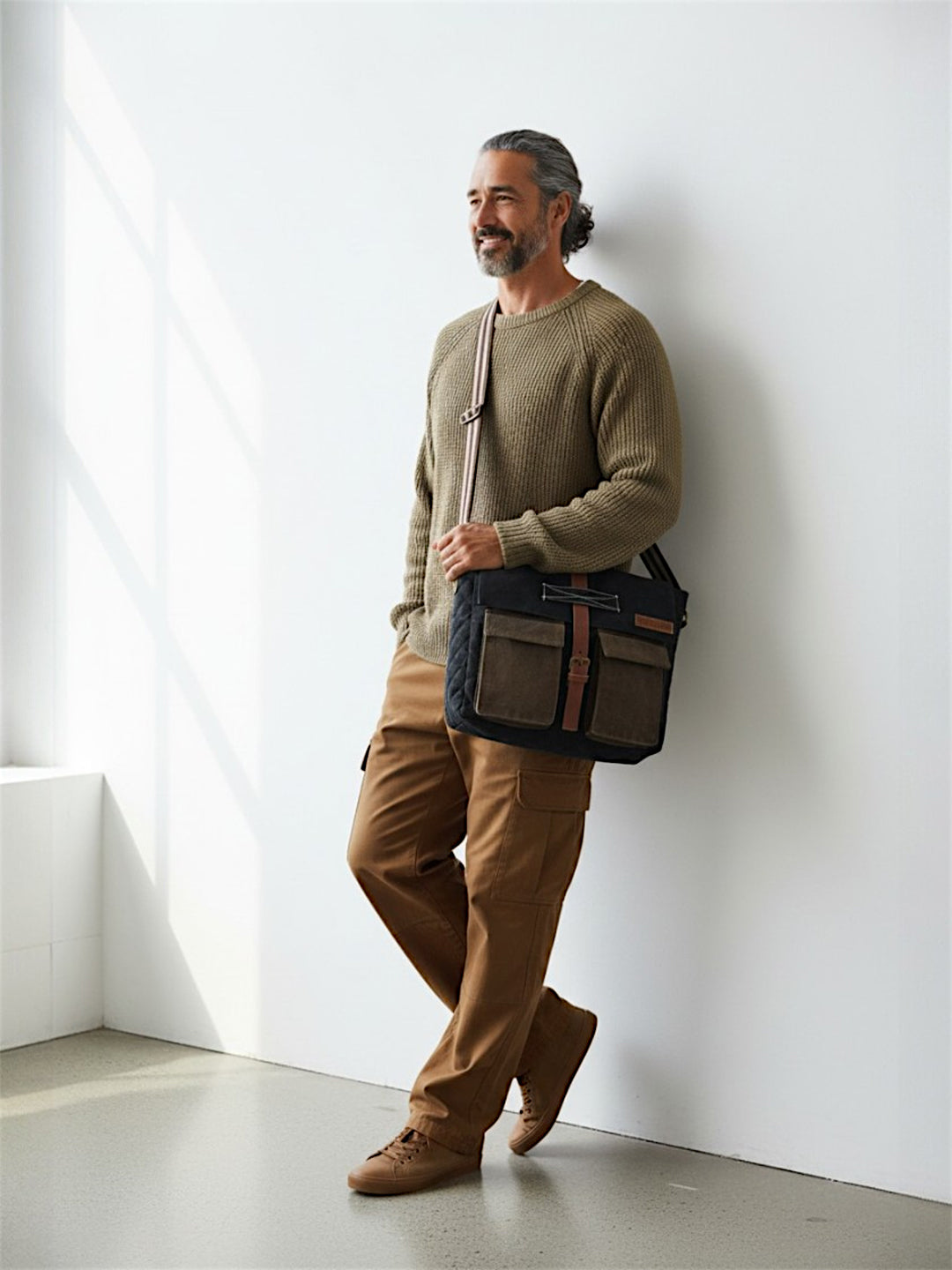 Canvas Messenger Sling Bag For Men & Women | Side Cross Body bag with Leather Strap on Flap Closure, Adjustable Shoulder Strap & 2 External Pockets | Suitable for Office
