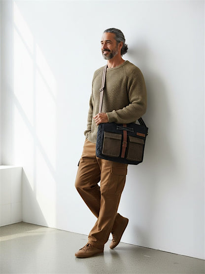 Canvas Messenger Sling Bag For Men & Women | Side Cross Body bag with Leather Strap on Flap Closure, Adjustable Shoulder Strap & 2 External Pockets | Suitable for Office