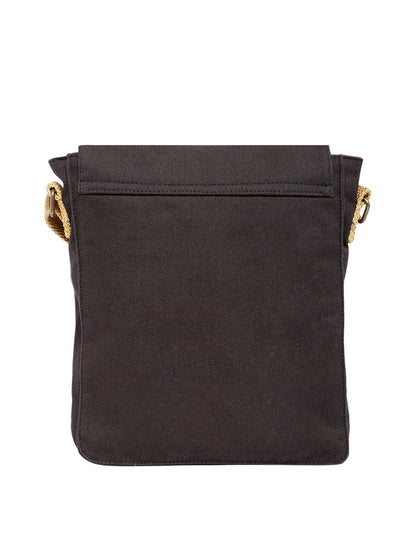 Canvas Side Sling Bag For Men & Women | Compact Messenger bag with Leather Strap on flap closure, Adjustable Shoulder Strap & Snap buttons | Casual bag for Office & Travel