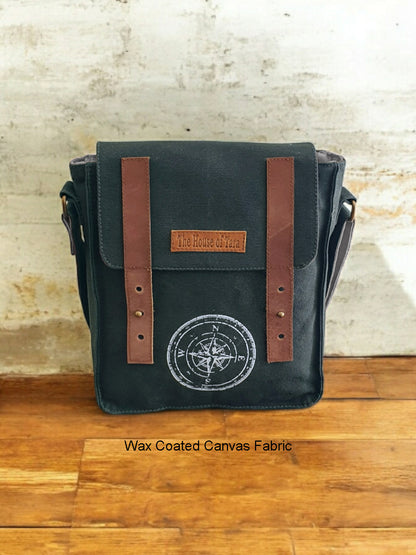 Canvas Side Sling Bag For Men & Women | Compact Messenger bag with Leather Strap on Flap Closure, Adjustable Shoulder Strap & Metal Buckle | Crossbody bag Suitable for Office