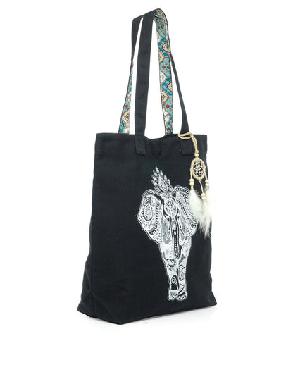 Cotton Canvas Tote Bag | Magnetic Closure & a Safety Pocket | Stylish Shoulder Bag for College & Daily Use | Digital Printed Design | With Tassel | For Women & Girls