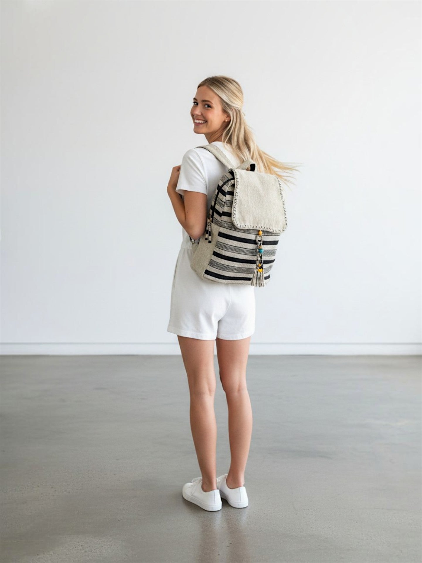 Handloom Fabric Backpack for Women 10 Litres | Multicolour Casual Cloth Bag with  Inner lining | Stylish Bag suitable for College, Travel & Beach