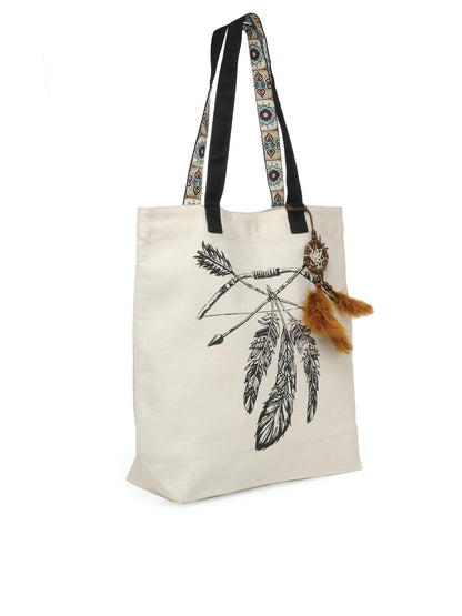 Cotton Canvas Tote Bag | Magnetic Closure & a Safety Pocket | Stylish Shoulder Bag for College & Daily Use | Digital Printed Design | With Tassel | For Women & Girls