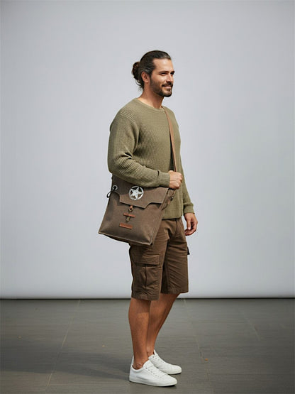 Sturdy Cotton Canvas Messenger Bags for Men and Women | With two Magnetic Snap Buttons Flap Closure, Adjustable Body Strap & Multiutility Lobster Hook