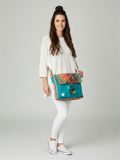 Messenger Bags for Women | Teal Laptop Messenger Bag made with Canvas | Fits up to 15.6 Inches Laptop/MacBook | Ladies Crossbody Sling Bag Comes with 2 External Pockets