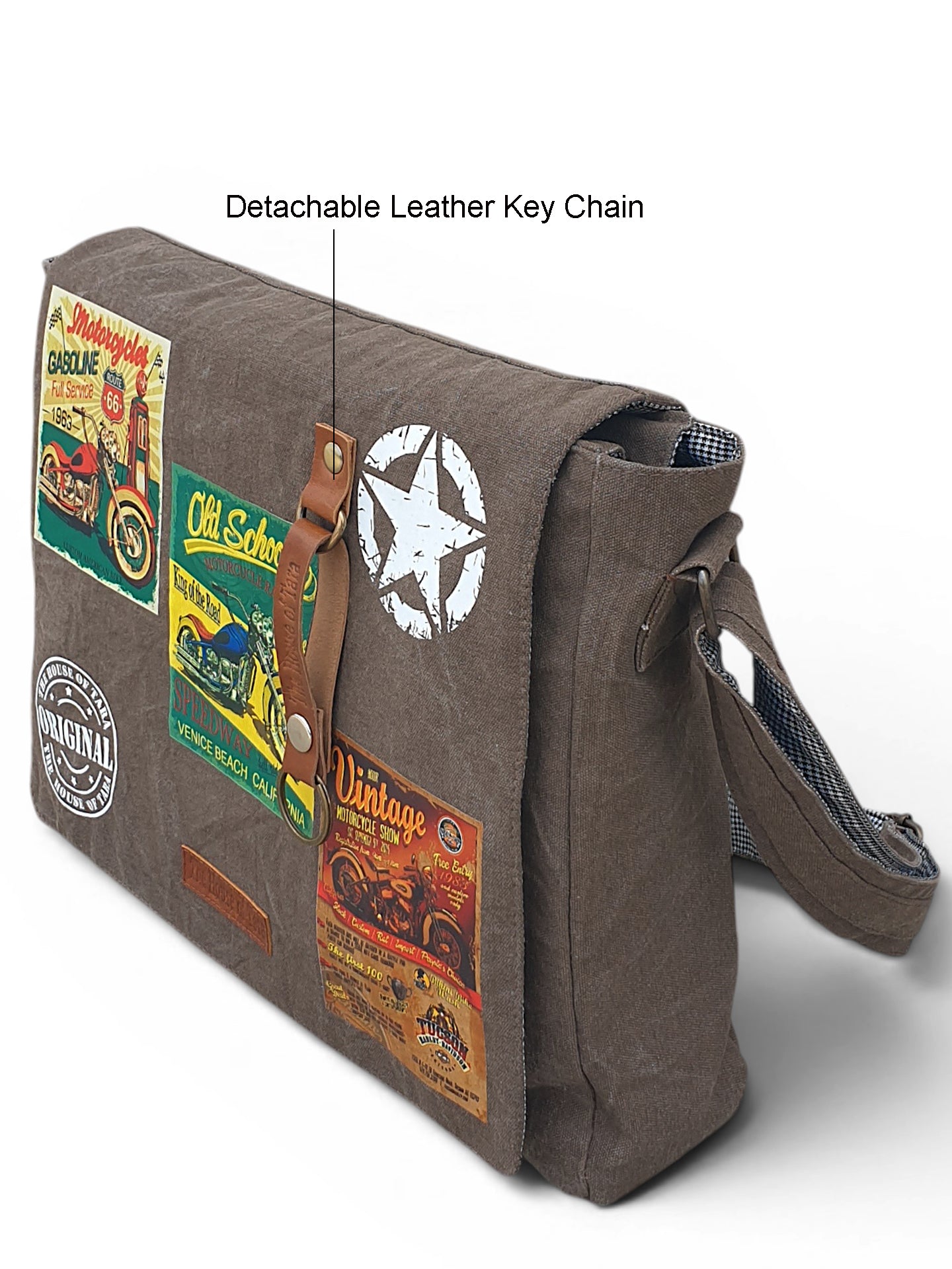 Distressed Cotton Canvas Messenger Bag for Men and Women | Printed Crossbody Sling Bag With Laptop Compartment (Upto 15.6 Inch), Broad Adjustable Straps