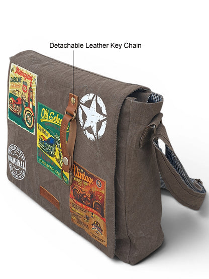 Distressed Cotton Canvas Messenger Bag for Men and Women | Printed Crossbody Sling Bag With Laptop Compartment (Upto 15.6 Inch), Broad Adjustable Straps