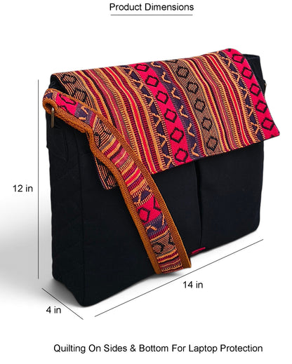 Handloom Fabric Messenger Bags for Women | Cotton Canvas Laptop Sling Bag Upto 15.6 Inches | Stylish Crossbody Sling Bag Comes with Flap Closure &  Inner Lining