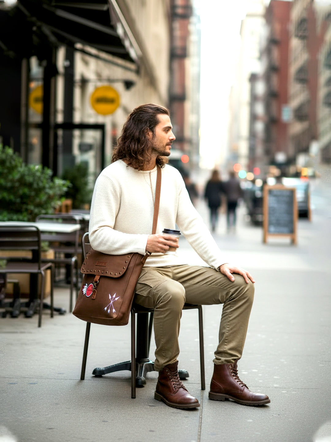 Canvas Crossbody Messenger Bag for Men & Women | Side Bag Fits Mobile & Tablets | Ideal For Office & Travel | Beige Embellished Cotton Compact Messenger Business Bag for ladies