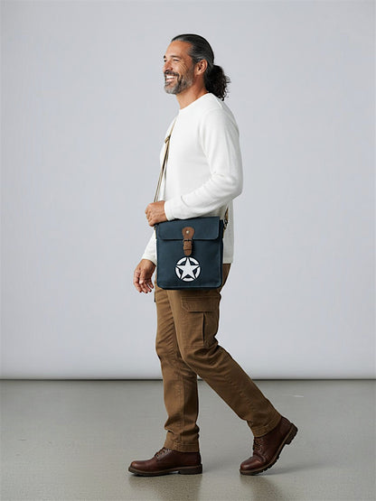 Canvas Side Sling Bag For Men & Women | Compact Messenger bag with Leather Strap on flap closure, Adjustable Shoulder Strap & Snap buttons | Casual bag for Office & Travel
