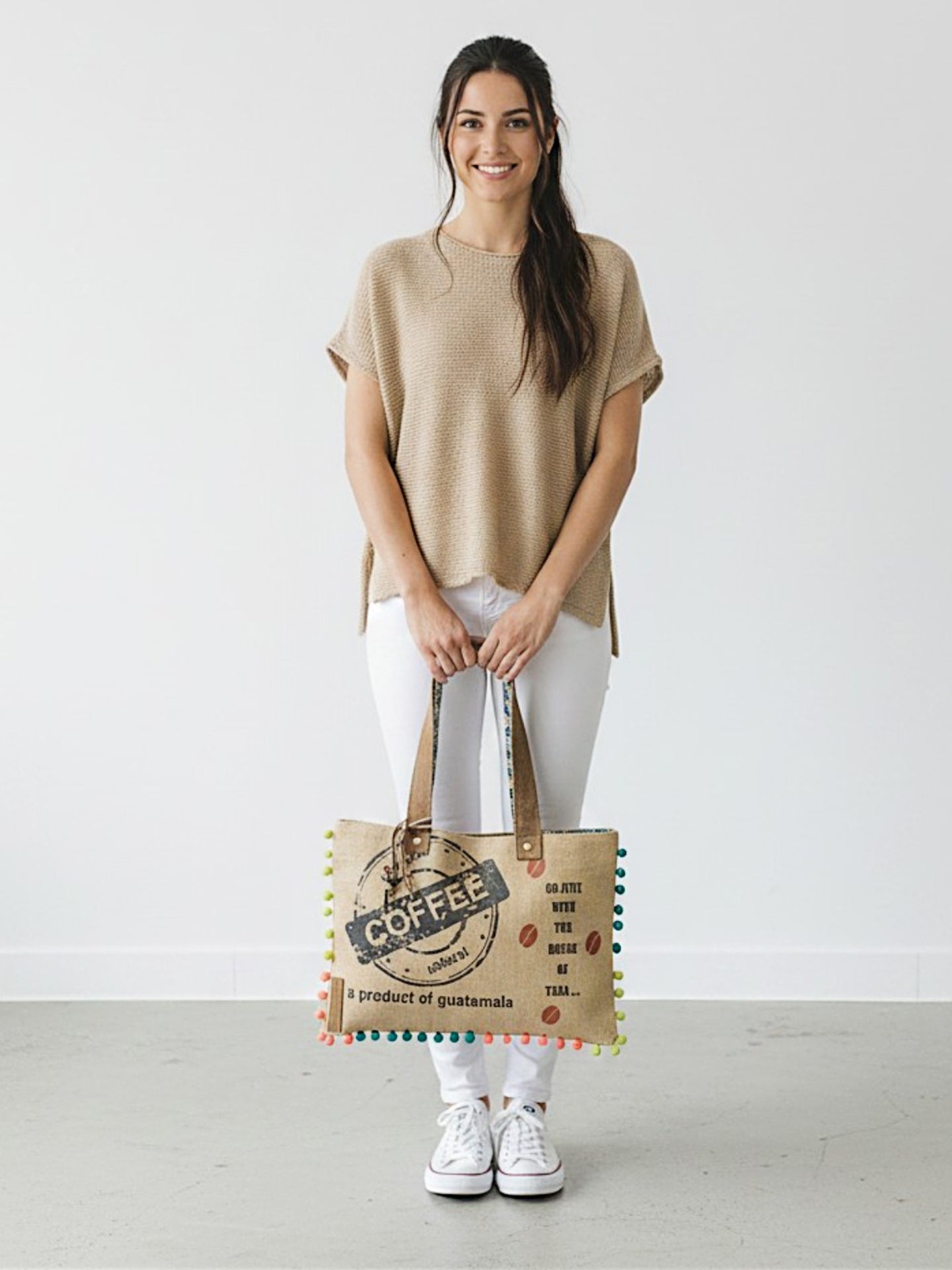 Jute Tote Handbag | Brown Beige Printed Shoulder Bag | Tassel Embellished | Magnetic Closure | Zipper Compartment | Casual Bag for College, Office & Daily Use | For Women
