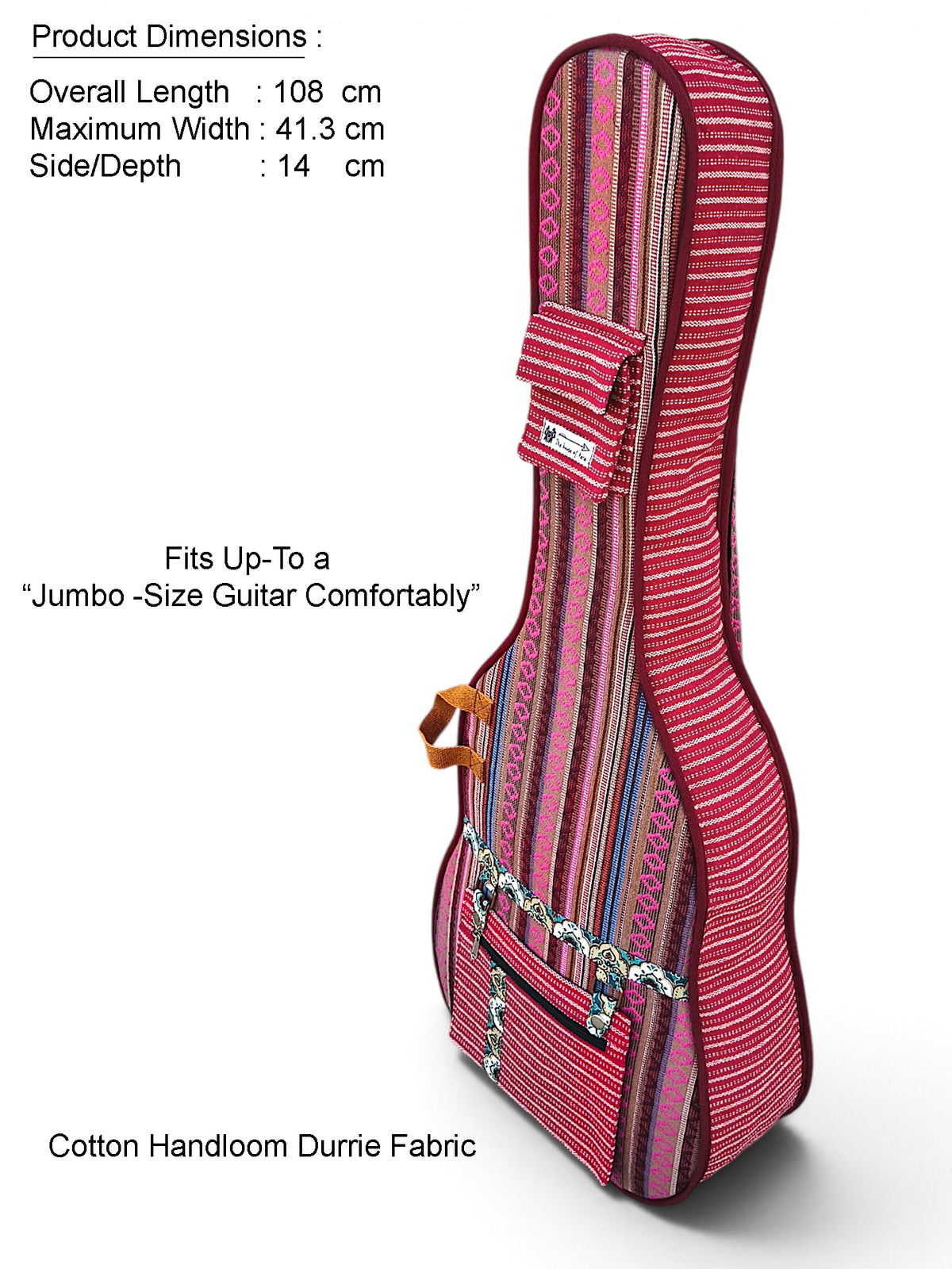 Ethnic Handloom Fabric Acoustic Guitar Bag Cover for Men and Women | Modern Guitar Case | Inner Lining | Adjustable Straps | Padded Protection | Zip Pockets |