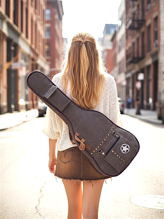 Cotton Canvas Fabric Acoustic Guitar Bag Cover for Men and Women | Modern Guitar Case | 100% Cotton Inner Lining | Adjustable Straps | Padded Protection | Zip Pocket |