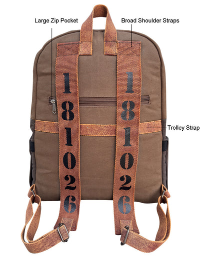 Canvas Laptop Backpack for Men & Women 18 Liters | Casual Bag with Heavy Canvas Lining/Trolley Strap & Laptop Compartment | Suitable for College & Travel (Khaki Brown)