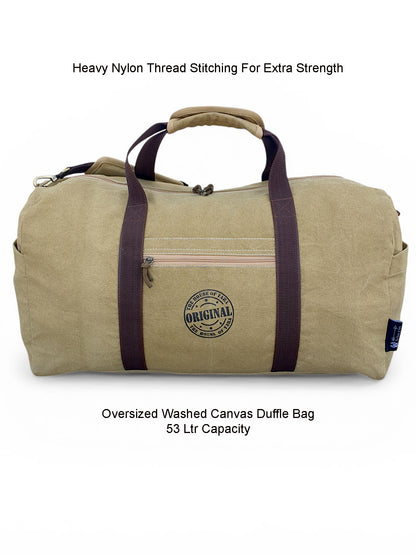 Canvas Travel Duffle Bag | 53 litres | Sports Duffel | Gym Bags | for Men and Women | 100% Cotton Lining | Detachable Broad Strap | Airline Carry-On Luggage | Oversize |