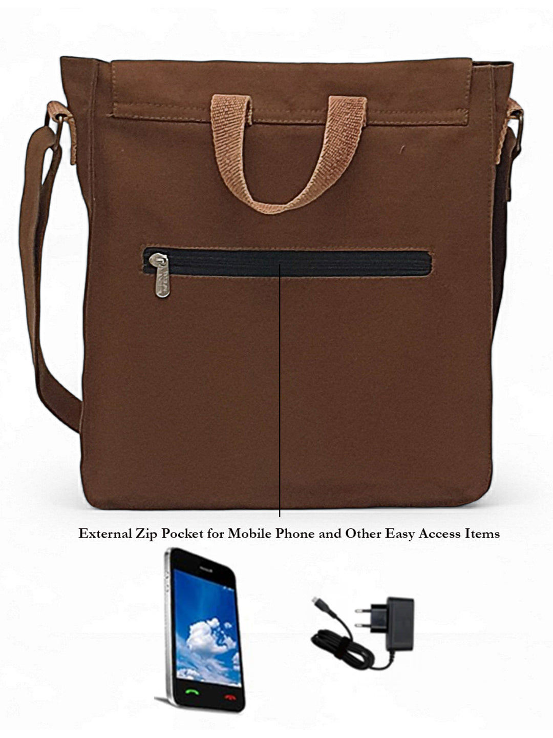 Canvas Crossbody Messenger Bag for Men & Women | Side Bag Fits Mobile & Tablets | Ideal For Office & Travel | Beige Embellished Cotton Compact Messenger Business Bag for ladies