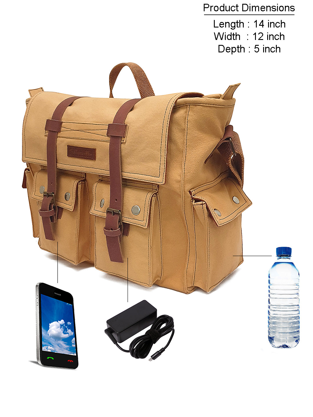 Canvas Messenger bags Large | Cotton Sling One Side Shoulder Bags for Men & Women with Adjustable Crossbody strap, Padded Partition & 4 External Pockets