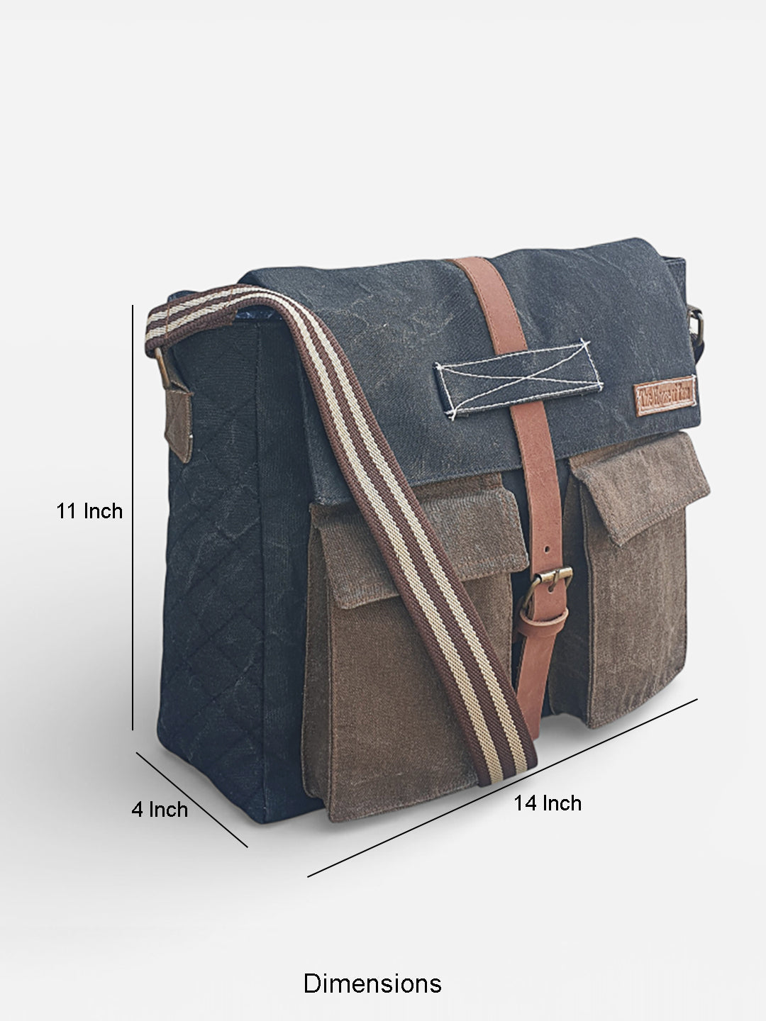 Canvas Messenger Sling Bag For Men & Women | Side Cross Body bag with Leather Strap on Flap Closure, Adjustable Shoulder Strap & 2 External Pockets | Suitable for Office