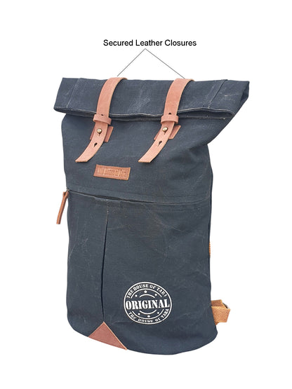 Canvas Backpack for Men and Women 21 Litres |  Cotton Bag with Top Roll Down Design & Leather strap Closure | Casual Backpacks Suitable for College, Travel & Hiking