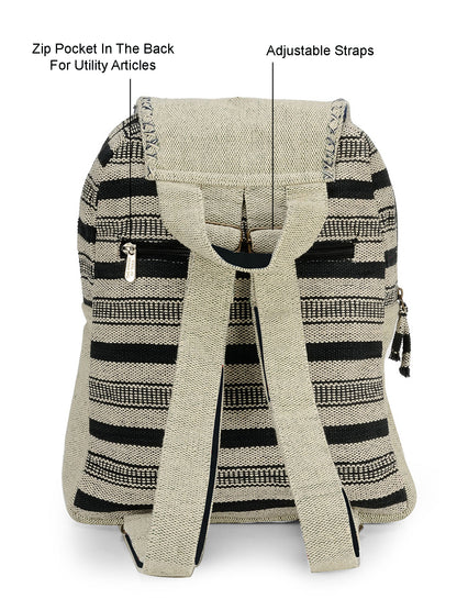 Handloom Fabric Backpack for Women 10 Litres | Multicolour Casual Cloth Bag with  Inner lining | Stylish Bag suitable for College, Travel & Beach