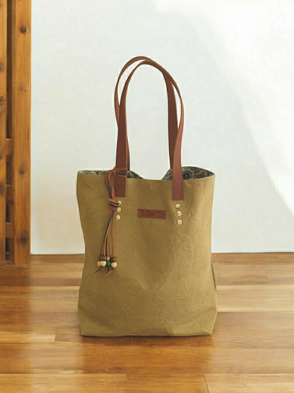 Distressed Finish Heavy Canvas Tote Handbag | Tassel Embellished | Magnetic Closure & Internal Zip Pocket Shoulder Bag | For College, Office and Daily Use | For Women