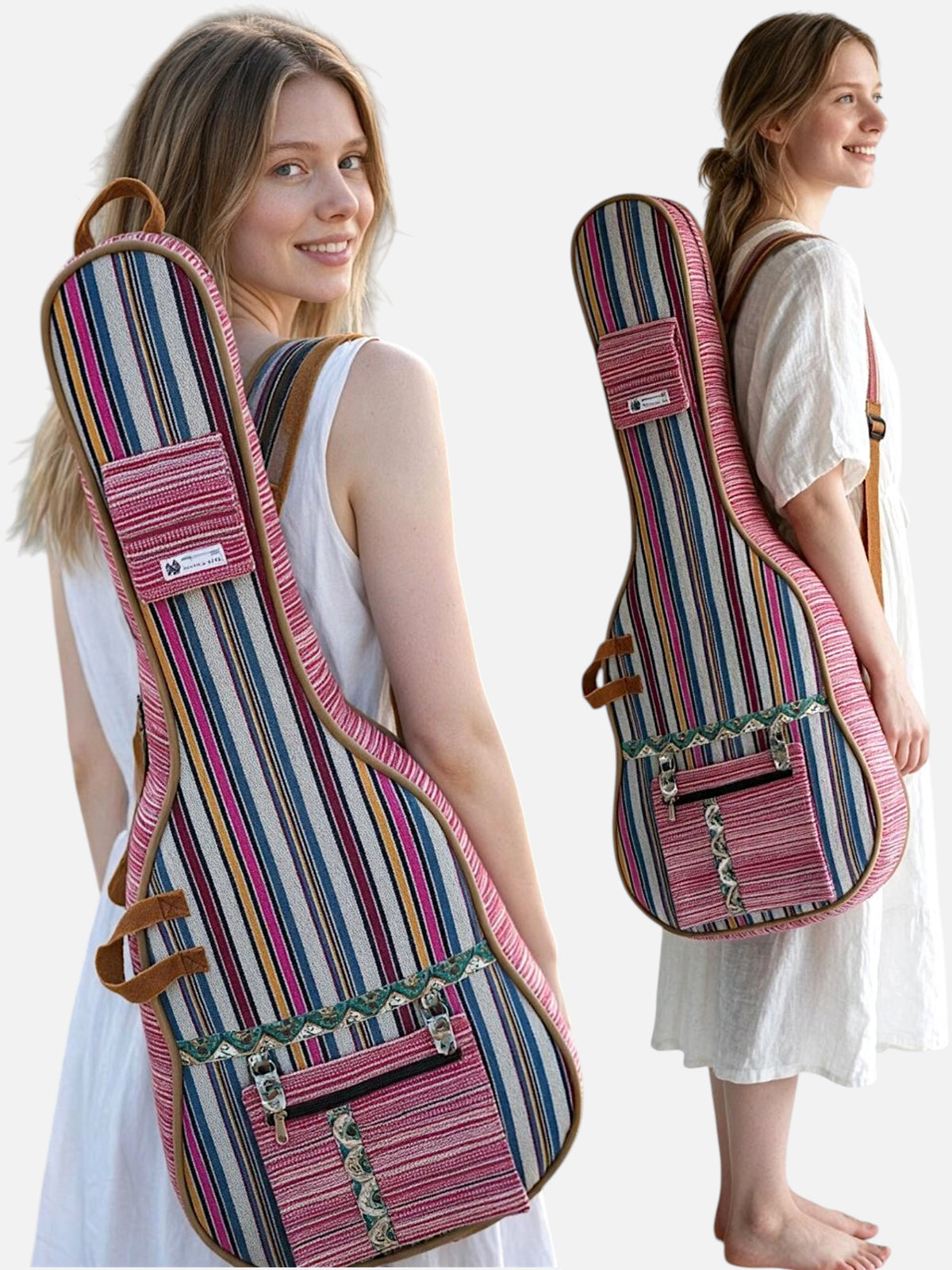 Ethnic Handloom Fabric Acoustic Guitar Bag Cover for Men and Women | Modern Guitar Case | Inner Lining | Adjustable Straps | Padded Protection | Zip Pockets |
