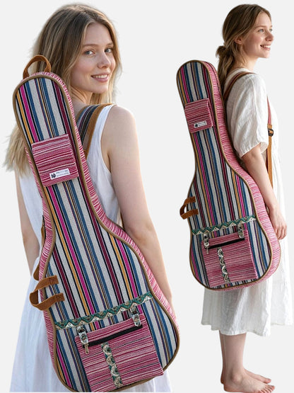 Ethnic Handloom Fabric Acoustic Guitar Bag Cover for Men and Women | Modern Guitar Case | Inner Lining | Adjustable Straps | Padded Protection | Zip Pockets |