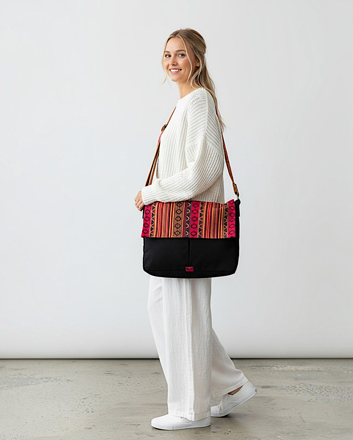 Handloom Fabric Messenger Bags for Women | Cotton Canvas Laptop Sling Bag Upto 15.6 Inches | Stylish Crossbody Sling Bag Comes with Flap Closure &  Inner Lining