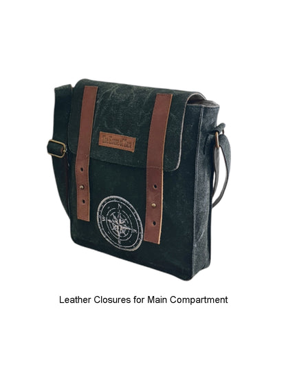 Canvas Side Sling Bag For Men & Women | Compact Messenger bag with Leather Strap on Flap Closure, Adjustable Shoulder Strap & Metal Buckle | Crossbody bag Suitable for Office