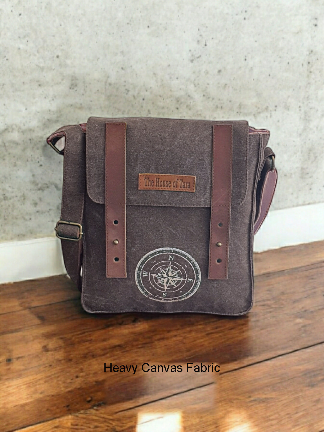 Canvas Side Sling Bag For Men & Women | Compact Messenger bag with Leather Strap on Flap Closure, Adjustable Shoulder Strap & Metal Buckle | Crossbody bag Suitable for Office