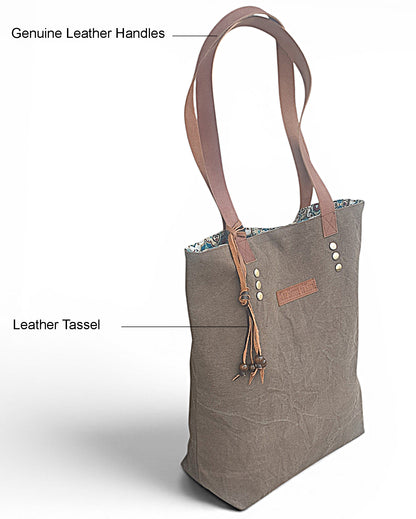 Distressed Finish Heavy Canvas Tote Handbag | Tassel Embellished | Magnetic Closure & Internal Zip Pocket Shoulder Bag | For College, Office and Daily Use | For Women