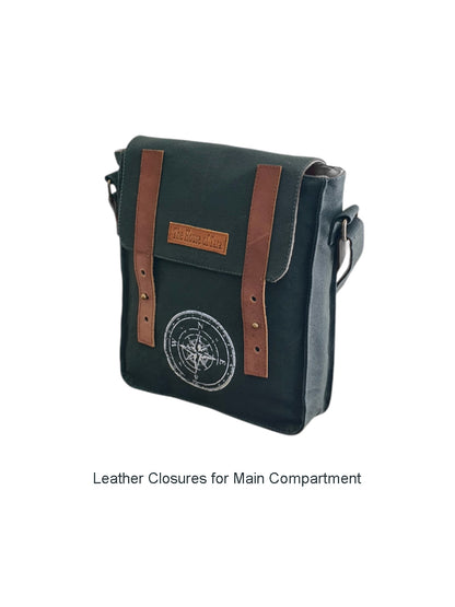 Canvas Side Sling Bag For Men & Women | Compact Messenger bag with Leather Strap on Flap Closure, Adjustable Shoulder Strap & Metal Buckle | Crossbody bag Suitable for Office