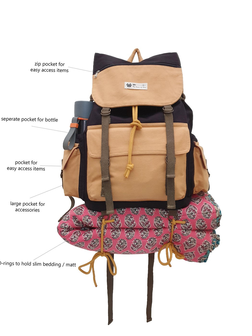 Canvas Backpack for Men and Women 40L | Casual Cotton Bag With  Inner Lining, Padded Laptop Compartment & External Pockets | Suitable for College, Travel & Hiking