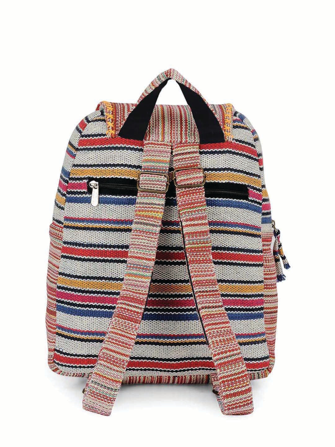 Handloom Fabric Backpack for Women 10 Litres | Multicolour Casual Cloth Bag with  Inner lining | Stylish Bag suitable for College, Travel & Beach