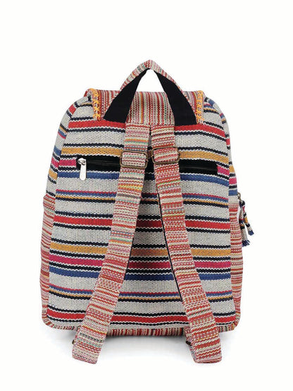 Handloom Fabric Backpack for Women 10 Litres | Multicolour Casual Cloth Bag with  Inner lining | Stylish Bag suitable for College, Travel & Beach