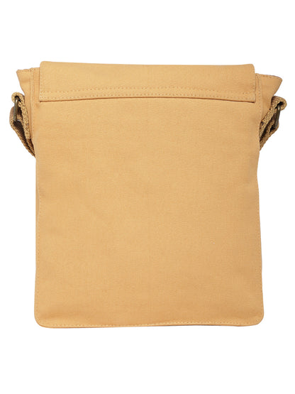 Canvas Side Sling Bag For Men & Women | Compact Messenger bag with Leather Strap on flap closure, Adjustable Shoulder Strap & Snap buttons | Casual bag for Office & Travel