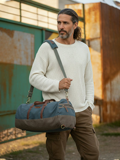 Convertible Canvas Travel Duffle Bag 25 litres | Gym Sports Duffel Backpack | Unisex | Adjustable Removable Strap | Luggage Garment Bag | Quick Access Pockets |