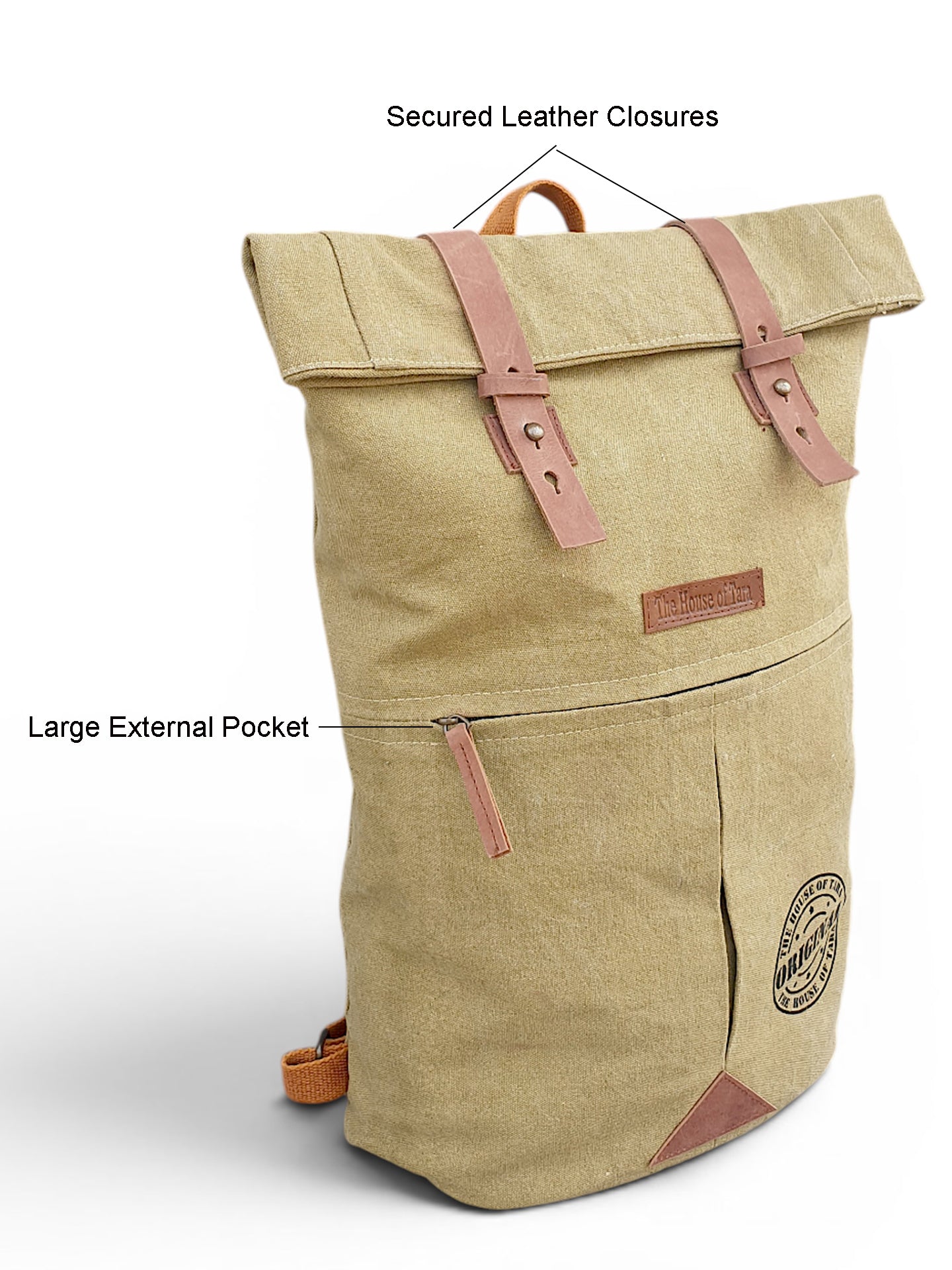 Canvas Backpack for Men and Women 21 Litres |  Cotton Bag with Top Roll Down Design & Leather strap Closure | Casual Backpacks Suitable for College, Travel & Hiking