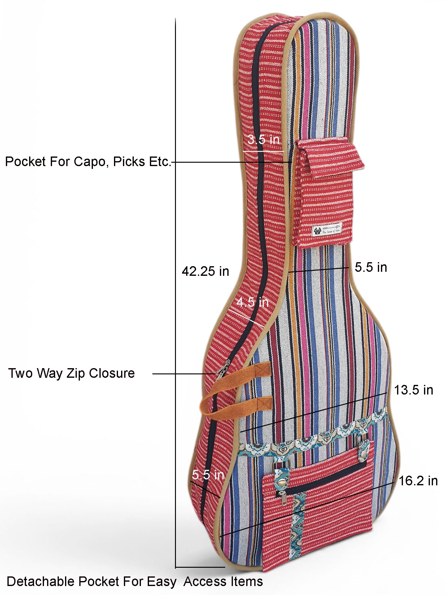 Ethnic Handloom Fabric Acoustic Guitar Bag Cover for Men and Women | Modern Guitar Case | Inner Lining | Adjustable Straps | Padded Protection | Zip Pockets |