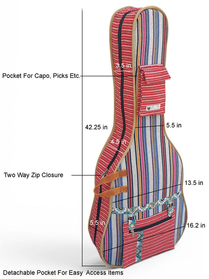 Ethnic Handloom Fabric Acoustic Guitar Bag Cover for Men and Women | Modern Guitar Case | Inner Lining | Adjustable Straps | Padded Protection | Zip Pockets |