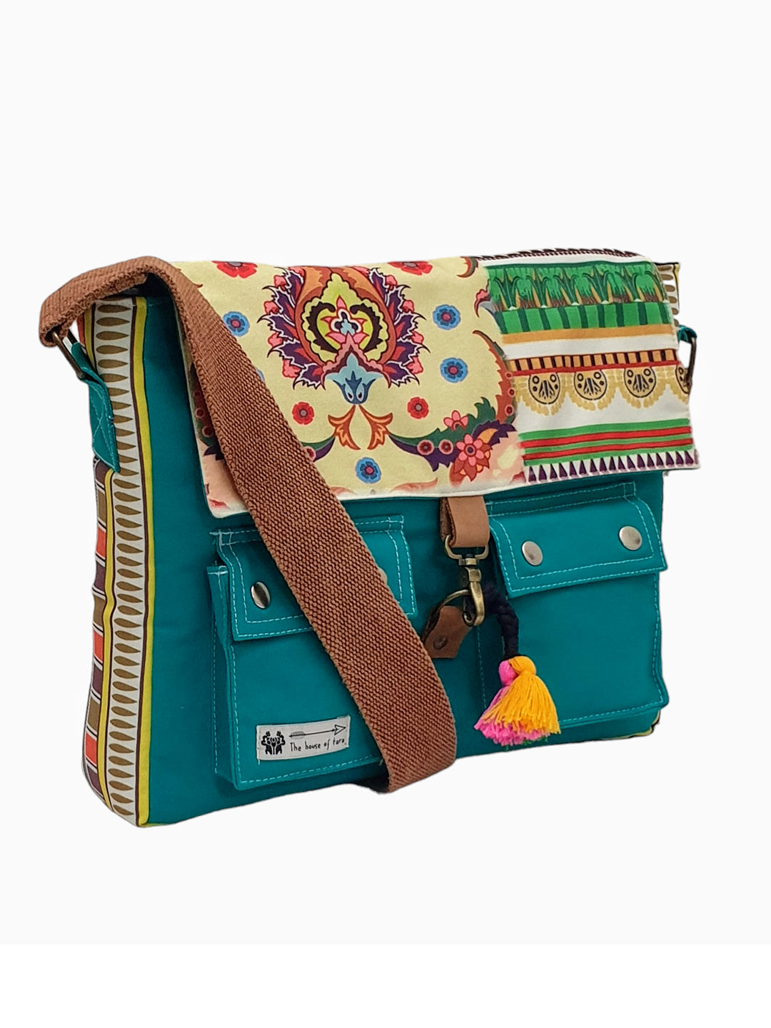 Messenger Bags for Women | Teal Laptop Messenger Bag made with Canvas | Fits up to 15.6 Inches Laptop/MacBook | Ladies Crossbody Sling Bag Comes with 2 External Pockets